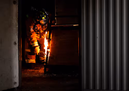 Image of firefighter using C-THRU from Eglin Air Force Base's recent Qwake deployment