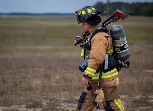 Eglin Air Force Base firefighter preparing to test the new C-THRU platform from Qwake Technologies